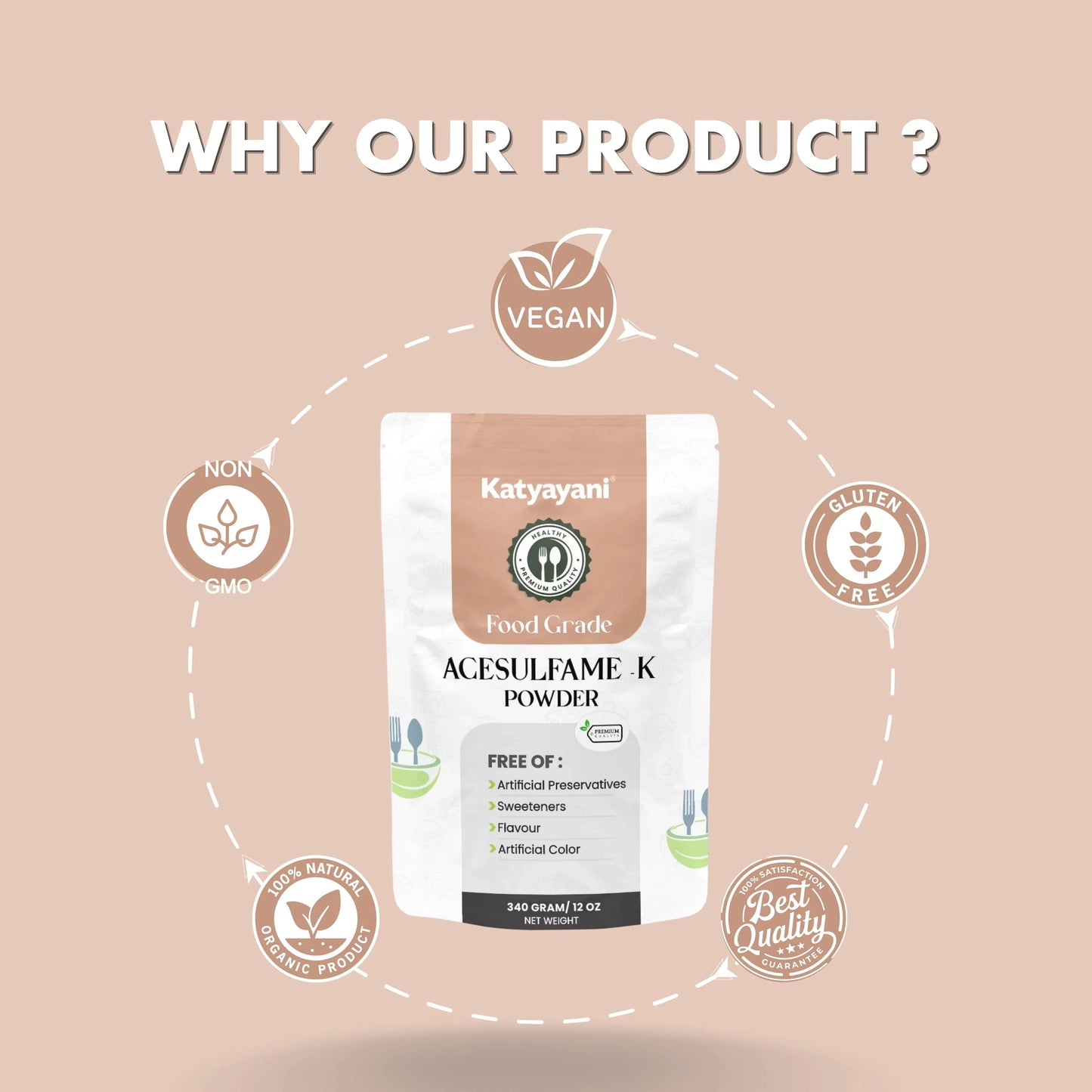 GGV Acesulfame Potassium Food grade 340gm (12oz) |Sugar-Free Sweetener for Cooking & Drinks Green Garden Vibes Grades