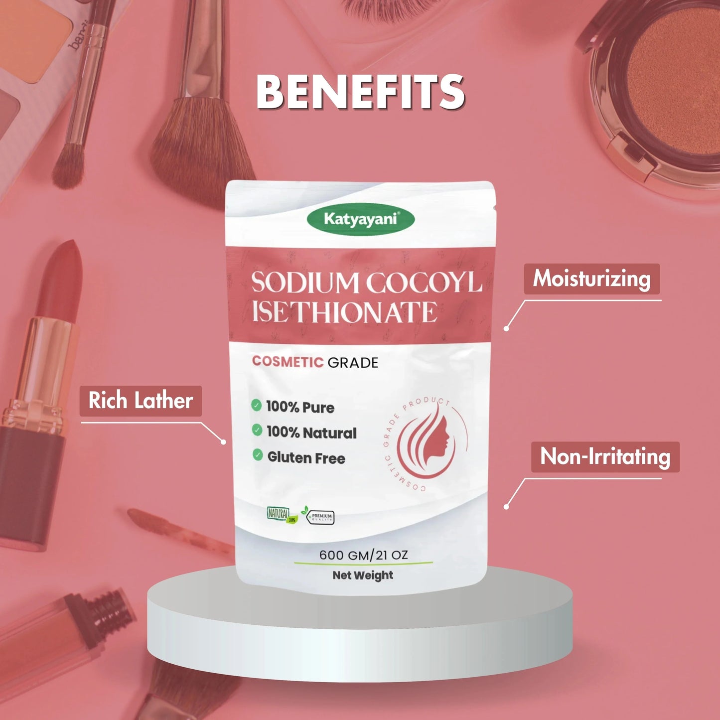 GGV Sodium Cocoyl Isethionate (SCI) Powder 600gm (21 oz)- Cosmetic Grade Green Garden Vibes Grades