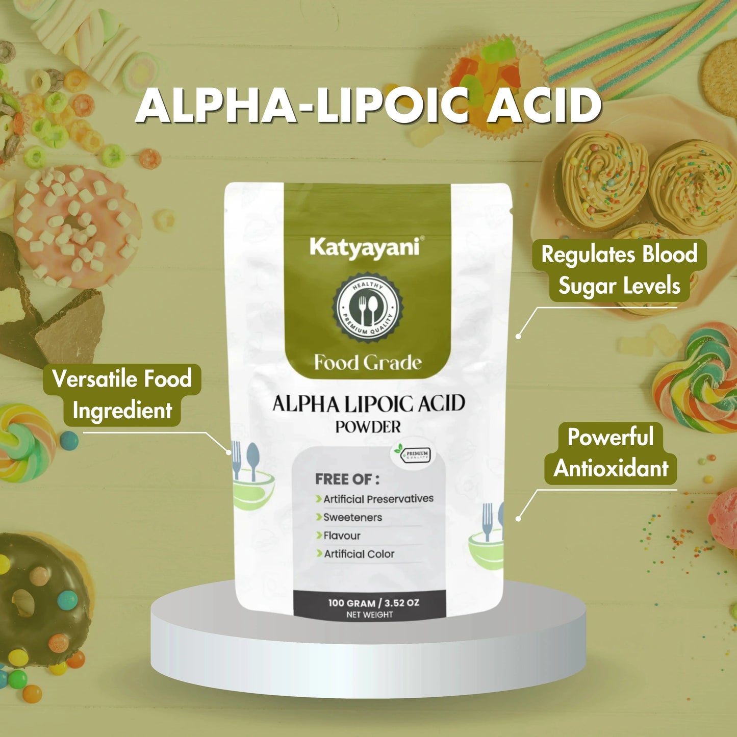 GGV Alpha-lipoic Acid Food Grade 100gm (3.52 oz) Green Garden Vibes Grades