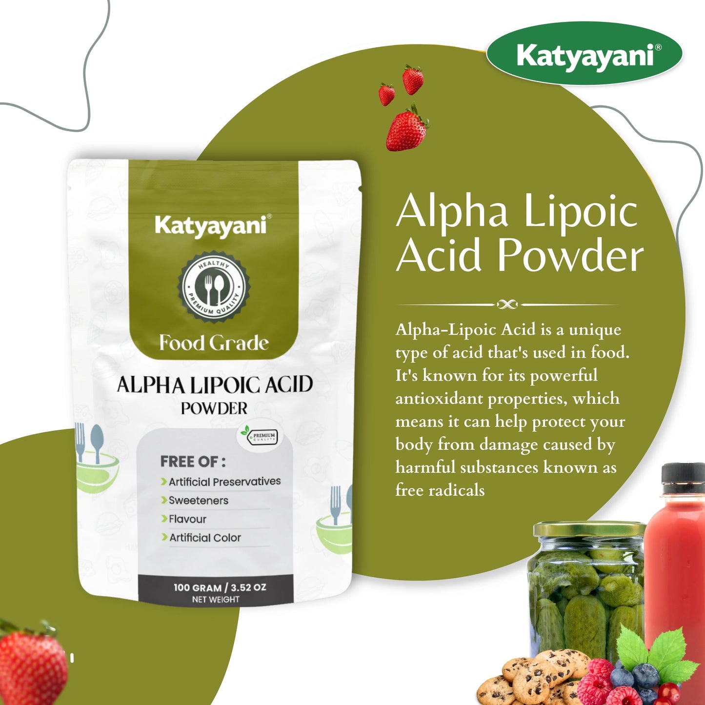 GGV Alpha-lipoic Acid Food Grade 100gm (3.52 oz) Green Garden Vibes Grades