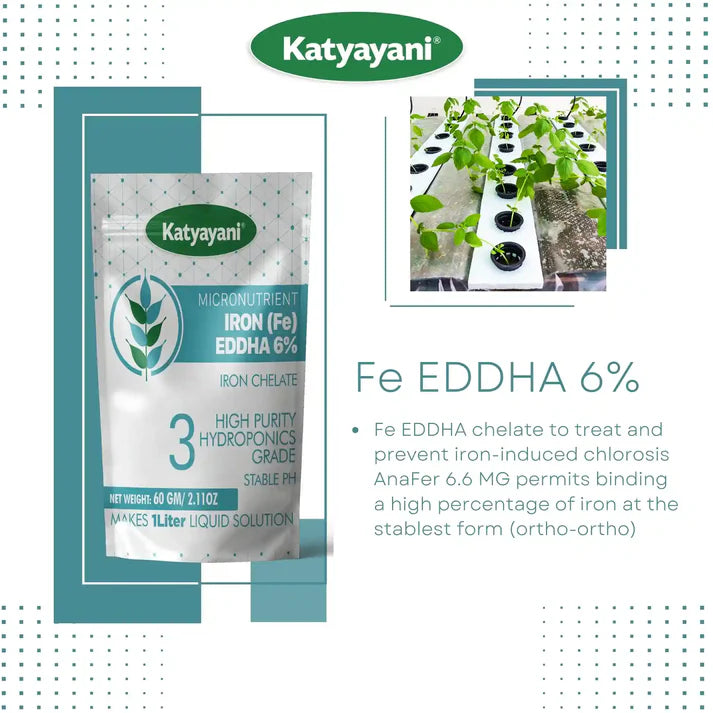 Katyayani Micronutrient Fe EDDHA 6% - Hydroponic Nutrient 3, High Purity Hydroponics Grade- Makes 1 Liter Concentrate