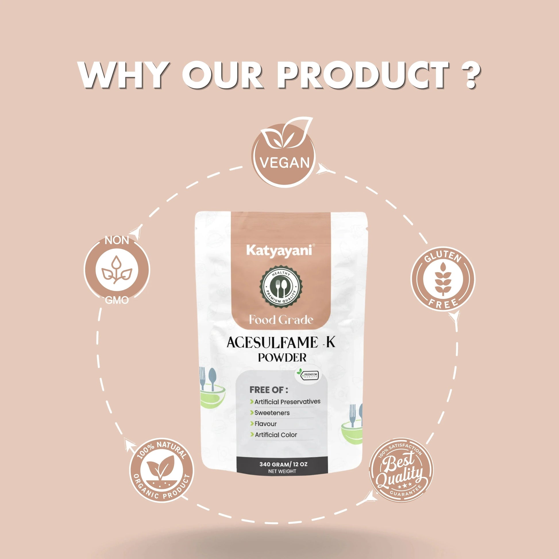 GGV Acesulfame Potassium Food grade 340gm (12oz) |Sugar-Free Sweetener for Cooking & Drinks Green Garden Vibes Grades