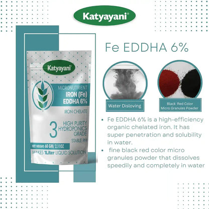 Katyayani Micronutrient Fe EDDHA 6% - Hydroponic Nutrient 3, High Purity Hydroponics Grade- Makes 1 Liter Concentrate