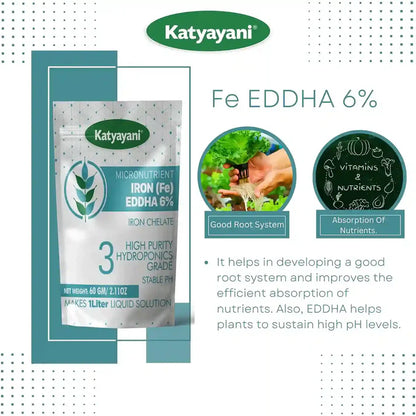 Katyayani Micronutrient Fe EDDHA 6% - Hydroponic Nutrient 3, High Purity Hydroponics Grade- Makes 1 Liter Concentrate