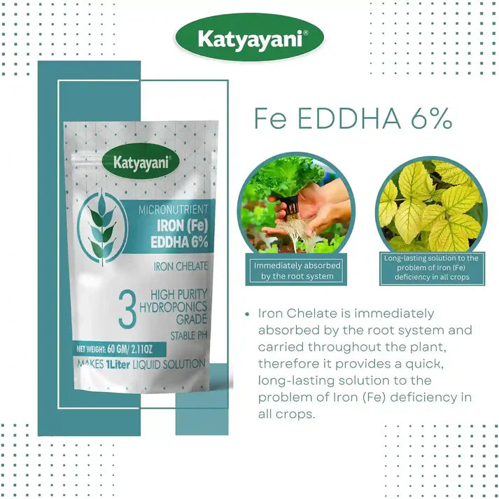 Katyayani Micronutrient Fe EDDHA 6% - Hydroponic Nutrient 3, High Purity Hydroponics Grade- Makes 1 Liter Concentrate